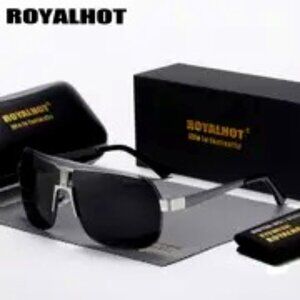 ROYALHOT MEN BLACK W/SILVER RIM POLARIZED SQUARE SUNGLASSES
